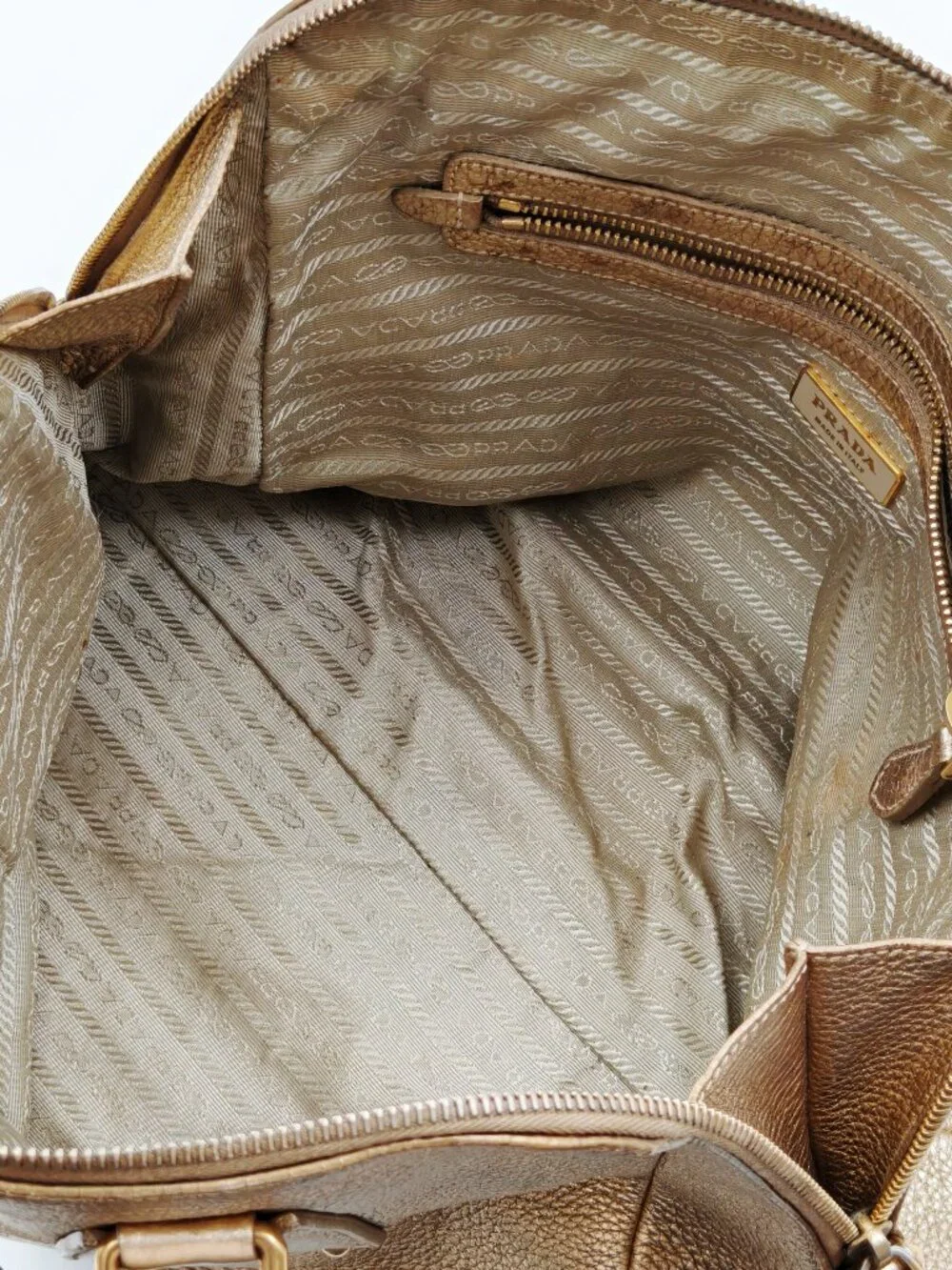Prada Vitello Daino Metallic Gold Pebbled Leather Satchel Bag